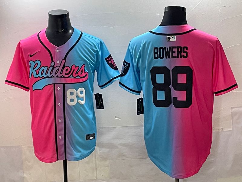 Men 2025 Oakland Raiders #89 Bowers Blue pink Nike Limited NFL Jersey style 005